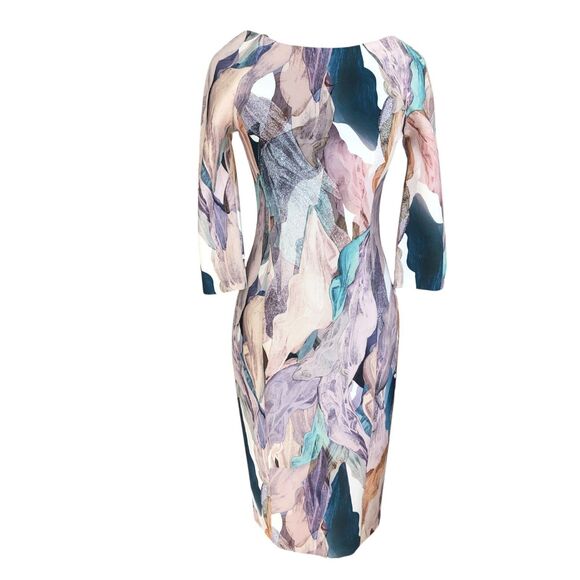 H&M Watercolor Midi Length Pencil Office Career Abstract Colorful‎ Dress Size 8 - Picture 1 of 16